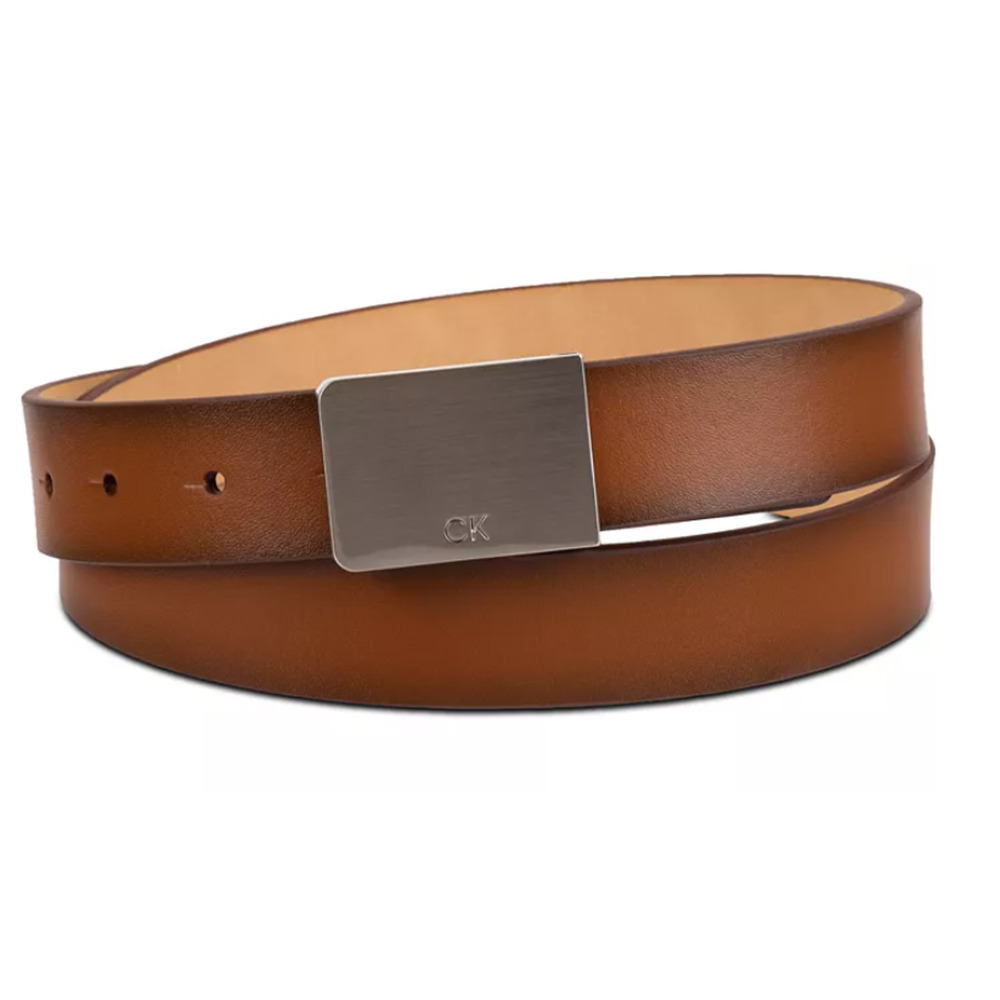 Calvin Klein Men's Logo Plaque Belt - XL 42 / 44 - Cognac Brown Leather - NWT